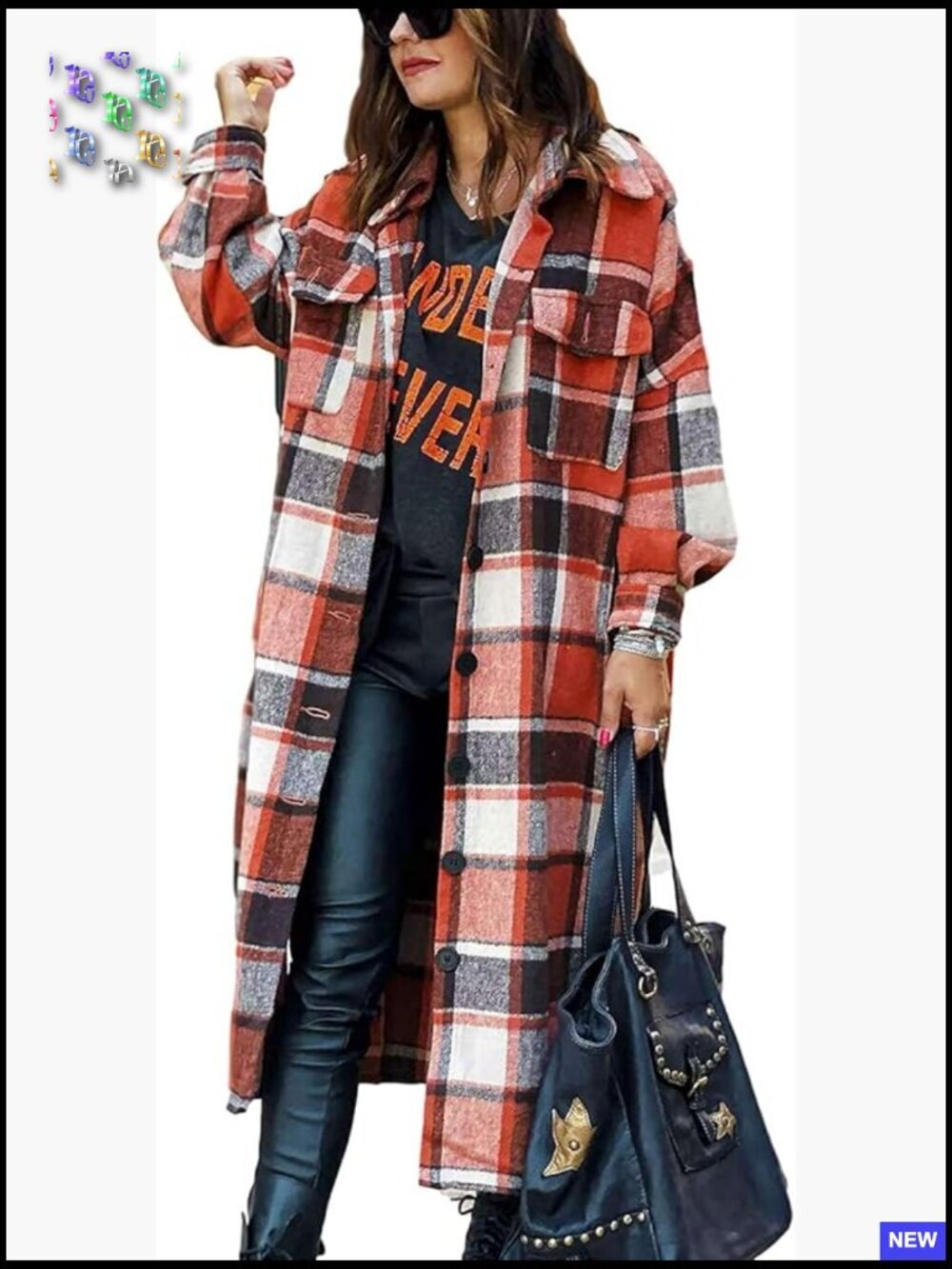 Womens Flannel Shacket Oversized Long Sleeve Button Down Shirt Jacket Fall